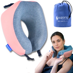 Perna de calatorie Suporto Travel Companion. Perna voiaj din spuma cu memorie, Roz