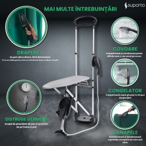 Fier de Calcat Profesional cu Aburi 2 in1 Suporto M3, Steamer vertical de 1200W Detasabil si Portabil, Statie de Calcat si Masa Calcator pentru Haine fara Cute, Rezervor aparat 0.8 L pentru 30 min de lucru, 25g/ min Debit Abur, Negru (RESIGILAT)) - Img 5