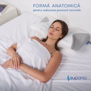 Set Perna Ortopedica Cervicala pentru dormit cu Extensii Negre + Masca de dormit Suporto 3D cu saculet Verde Smarald, pachet pentru ochi obositi si un somn odihnitor. - Img 2