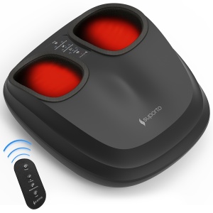 Aparat Masaj Picioare SUPORTO Reflexo Core cu Incalzire, Compresie si Telecomanda, Pentru relaxare Picior si Talpa, Beneficii de Reflexoterapie, Circulatie Imbunatatita, Role masat talpi si presopunctura, Tehnica Shiatsu, Negru