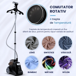 Fier de Calcat Vertical cu aburi SUPORTO R3, Steamer de 2200W cu 4 trepte de putere. Statie de calcat profesionala pentru haine netede, fara mirosuri si fara cute. Rezervor aparat 3L, pentru 65 min de lucru, 45g/min abur continuu. - Img 12