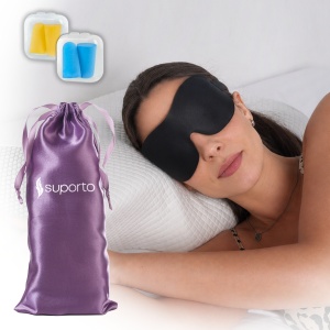 Masca de dormit Suporto 3D cu saculet Lila, masca de somn premium, reglabila, blochează lumina în totalitate, cu 2 Seturi de dopuri de urechi incluse