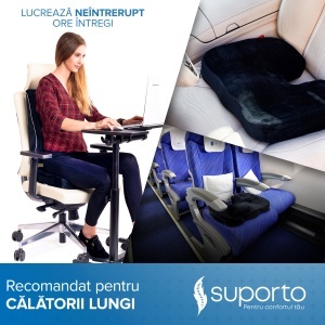Set Perna de Sezut Suporto Regular Coccis Suport si Perna Lombara Slim, Suport Lombar pentru Scaun Auto sau de Birou, Spuma cu Memorie, Culoare Neagra - Img 12