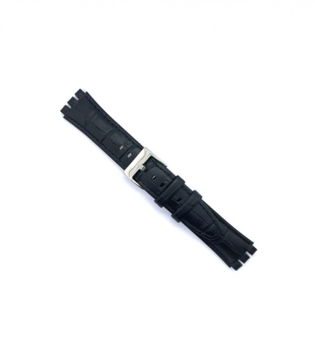 Curea piele model crocodil tip Swatch 17mm neagră - 3280121 - Img 2