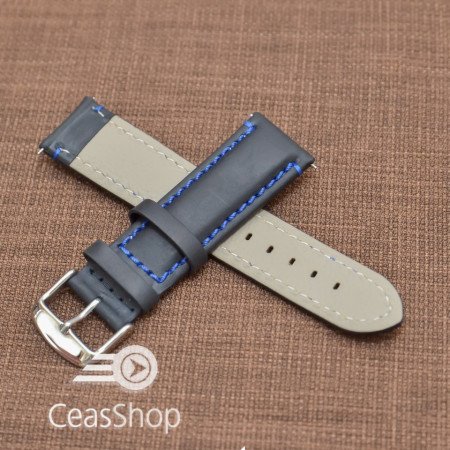 Curea piele neagra Mustang  mata,captusita, cusatura albastra 20mm - 40474 - Img 2