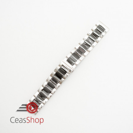 Bratara bicolora argintie cu negru deployant capat drept 22mm
