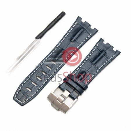 Curea piele albastră cusătură albă tip Audemars Piguet 28mm - Img 2