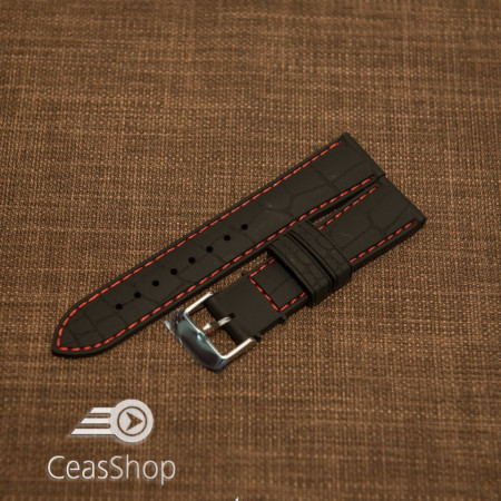 Curea silicon model crocodil neagră cusătură roșie 18mm - 45899