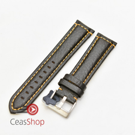 Curea buffalo neagră piele vitel captușită, cusătură galbenă 22mm - 49422110
