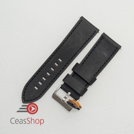 Curea piele neagră XL vintage QR, cusătură neagră 24mm - 384EL0124 - Img 2