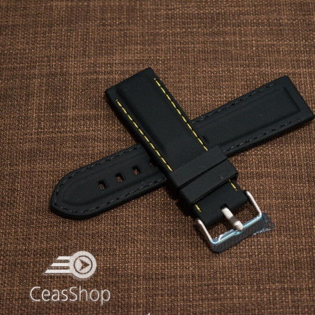 Curea silicon neagră cusături galbene 22mm - 42291 - Img 2