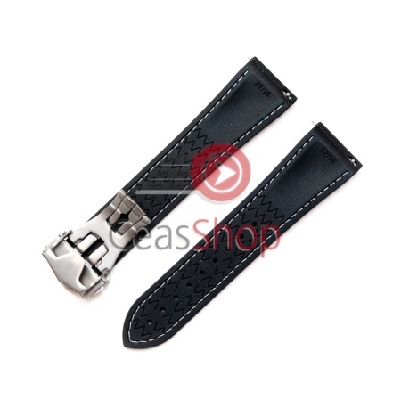 Curea cauciuc FKM Premium neagră cusătură albă, pentru OMEGA, telescop QR 22mm - Img 2