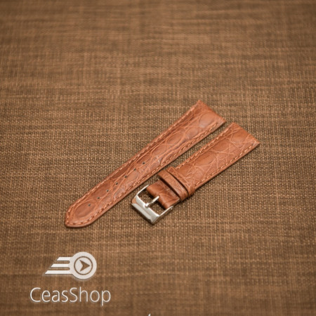 Curea crocodil veritabil , maro, captusită cu finisaj mat 18mm - 33778