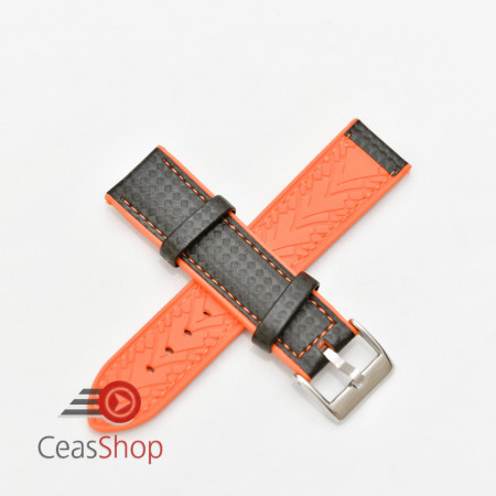 Curea hibrid silicon si piele fibra carbon neagra cu portocaliu 22mm - 4005622 - Img 2