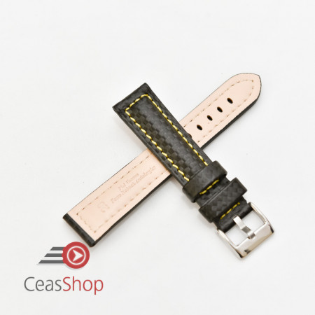 Curea piele tip fibra carbon neagră, cusătură galbenă, căptușită 24mm - 37424110 - Img 2