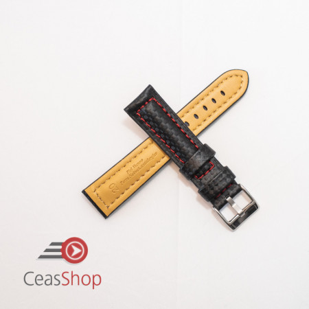 Curea piele tip fibra carbon neagră, cusătură roșie, căptușită 24mm - 3742416 - Img 2