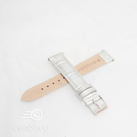 Curea piele vitel argintie crocodil cu catarama argintie 10mm - 51313 - Img 2