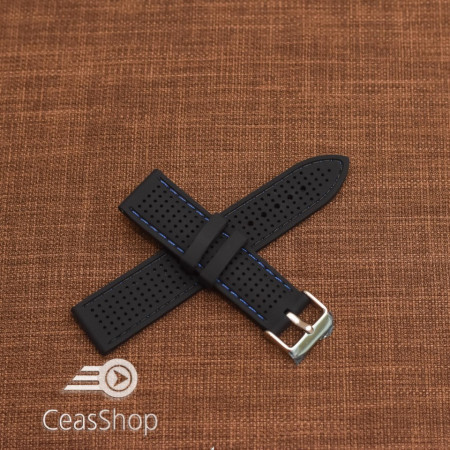 Curea silicon neagra cusaturi albastre 20mm - 47793 - Img 2