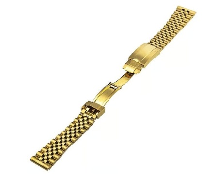 Bratara metalica plina aurie model Rolex Jubilee capăt drept si curbat 20mm - 69597 - Img 4