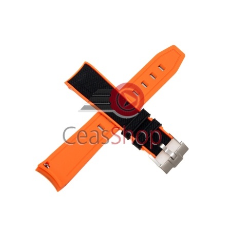 Curea silicon neagră cu margine portocalie capăt curbat 20mm pentru Omega Swatch - Img 2