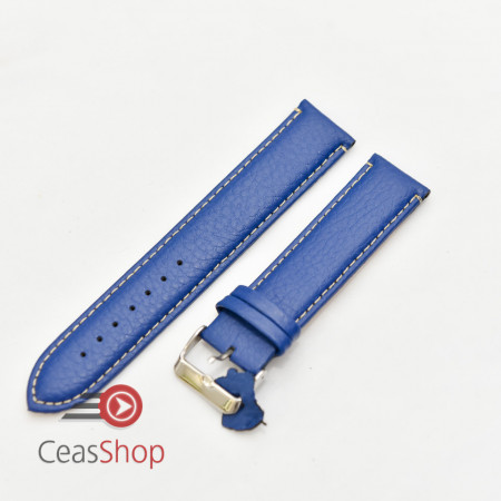 Curea albastră piele vitel captușită, cusătură albă 18mm - 206EL1816