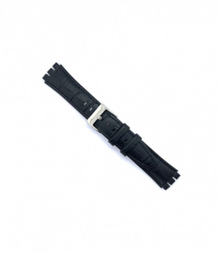 Curea piele model crocodil tip Swatch 19mm albastru inchis - 32805 - Img 2