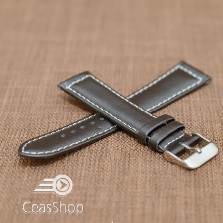 Curea piele neteda captusita neagra 20mm cusatura alba - 36220