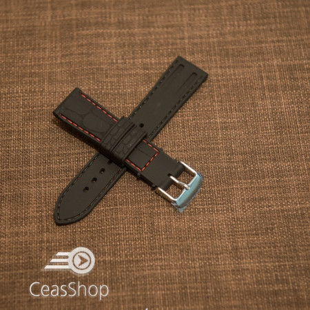 Curea silicon model crocodil neagră cusătură roșie 24mm - 45902 - Img 3
