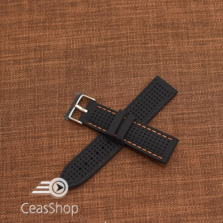 Curea silicon neagra cusaturi portocalii 18mm - 47788 - Img 2