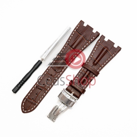 Curea piele maron cu cusătură albă tip Audemars Piguet 28mm - Img 2