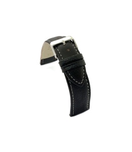 Curea neagră piele vițel căptușită, cusătură albă 14mm - 206EL0114