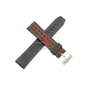 Curea neagra silicon insertii portocalii 22mm - 49677 - Img 3