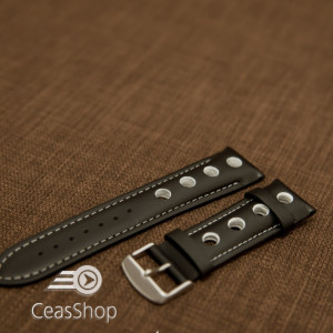 Curea piele GRAND PRIX captusită pe jumătate neagra cusaturi albe 20mm - 42197