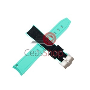 Curea silicon neagră cu margine verde capăt curbat 20mm pentru Omega Swatch - Img 2