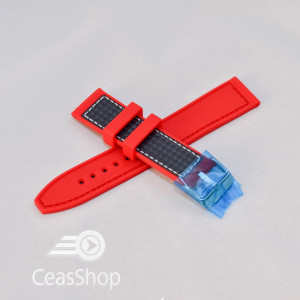 Curea silicon sport fibra carbon rosie cu negru 18mm - 47329 - Img 2