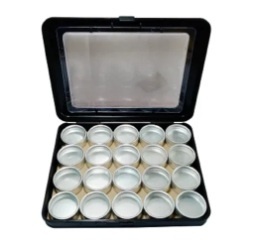 Set 20 cutiuțe de aluminiu in cutie plastic capac transparent