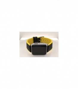 Curea hibrid silicon si piele fibra carbon neagra cu galben 22mm - 4005522