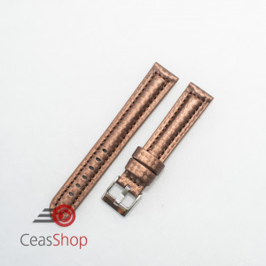 Curea piele tip fibra carbon maro, cusătură maro, căptușită 22mm - 374222