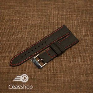 Curea silicon model crocodil neagră cusătură roșie 18mm - 45899