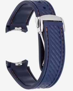 Curea silicon navy cusaturi portocalii, capat curbat 20mm pentru Omega Seamaster