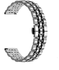 Bratara argintie cu negru 7 rânduri cu deployant 20mm - 57142