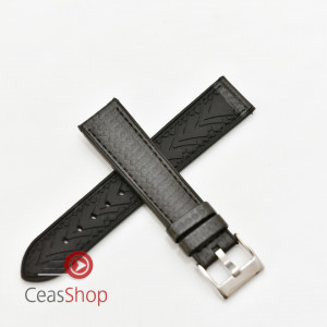 Curea hibrid silicon si piele fibra carbon neagra 24mm - 4000124 - Img 2
