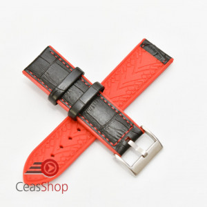 Curea hibrid silicon si piele model crocodil neagra cu rosu 22mm - 4205322 - Img 2
