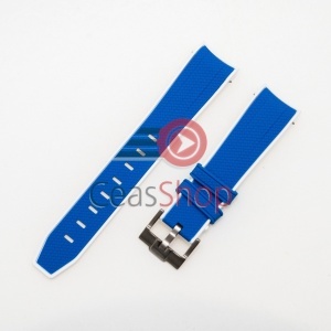 Curea silicon albastră cu margine albă capăt curbat 20mm pentru Omega Swatch