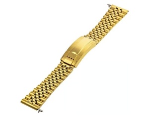 Bratara metalica plina aurie model Rolex Jubilee capăt drept si curbat 20mm - 69597