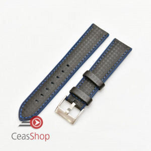 Curea hibrid silicon si piele fibra carbon neagra cu albastru 20mm - 4005220