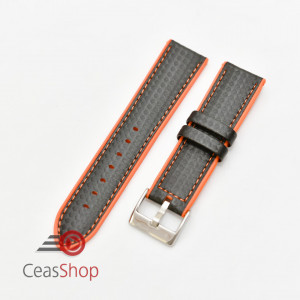 Curea hibrid silicon si piele fibra carbon neagra cu portocaliu 22mm - 4005622