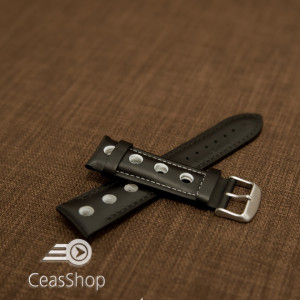 Curea piele GRAND PRIX captusită pe jumătate neagra cusaturi albe 22mm - 42198 - Img 2