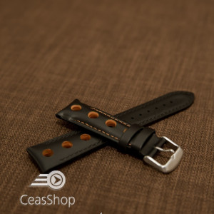 Curea piele GRAND PRIX captusită pe jumătate neagra cusaturi portocalii 24mm - 42208 - Img 2