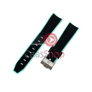 Curea silicon neagră cu margine verde capăt curbat 20mm pentru Omega Swatch